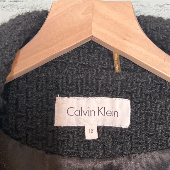 Vintage Calvin Klein Wool Double Breasted Tweed Textured Trench Pea Coat 12 - Picture 8 of 10